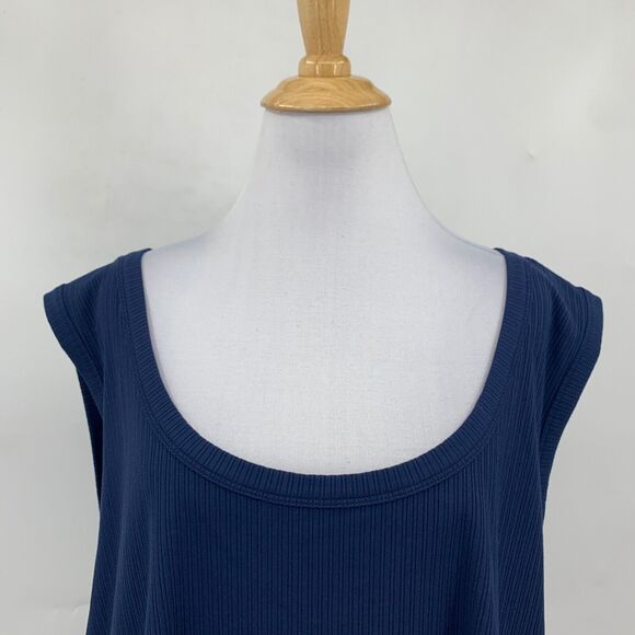 Spanx Tank Top Womens 3X Plus Navy Scoop Neck Ribbed Knit Stretch Sleeveless - Picture 3 of 14